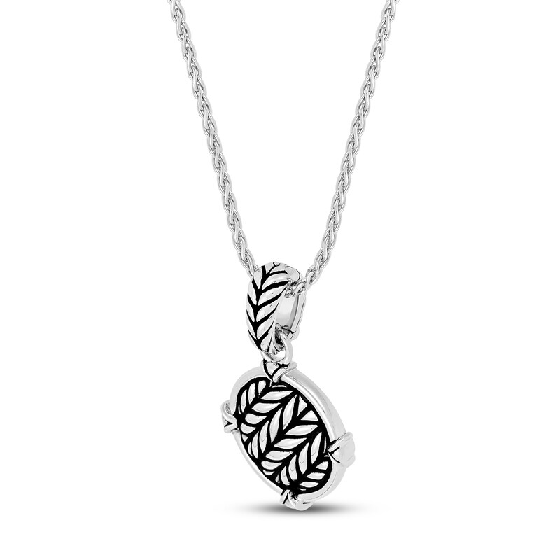 Main Image 2 of Wheat Design Textured Disk Pendant Necklace Sterling Silver 17"