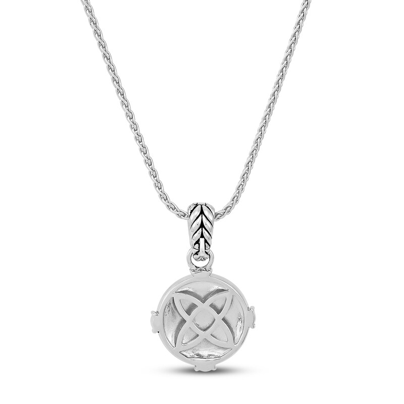 Main Image 4 of Wheat Design Textured Disk Pendant Necklace Sterling Silver 17"