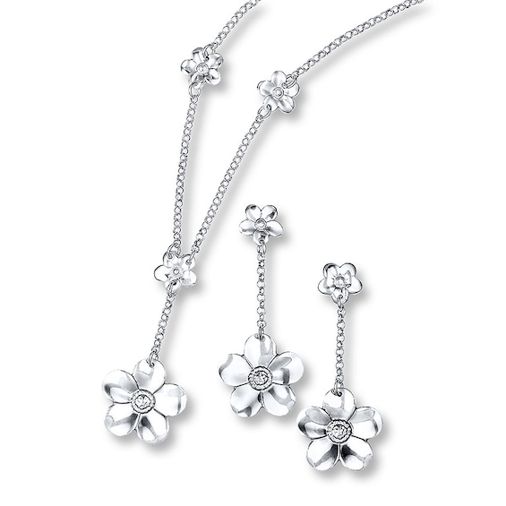 Dogwood Blossom Set Necklace & Earrings Sterling Silver