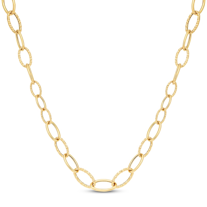 Hollow Graduated Oval Link Necklace 10K Yellow Gold 17"