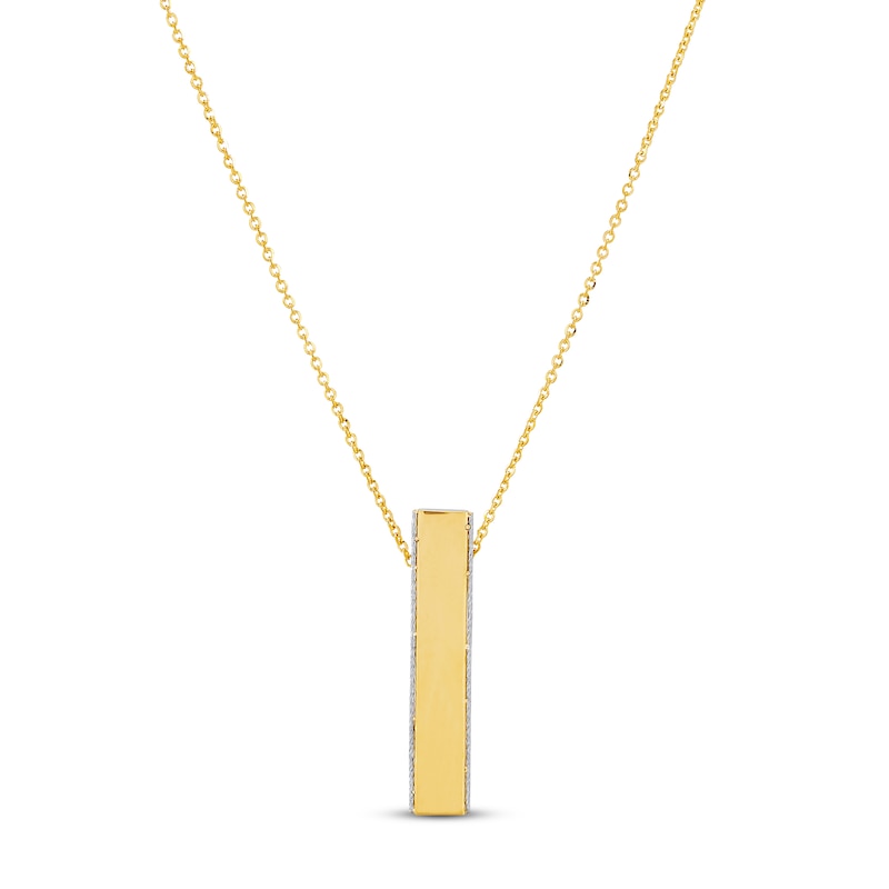 Hollow Long Bar Necklace 10K Yellow Gold 18"