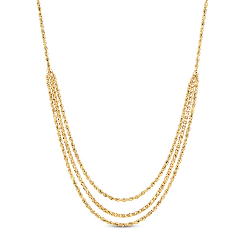 Triple Layer Rope Necklace 10K Yellow Gold 17"