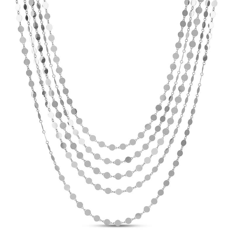 Main Image 1 of Graduated 5-Row Layered Disk Necklace Sterling Silver 18"
