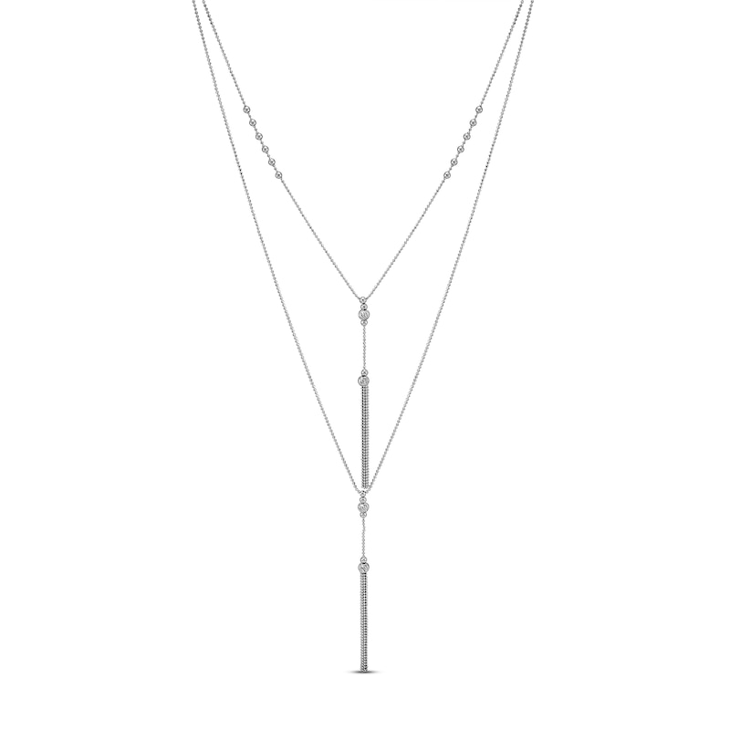 Main Image 1 of Layered Bead Double Tassel Necklace Sterling Silver 18" Adjustable