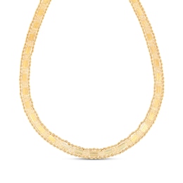 Hollow Square Bead & Bar Necklace 10K Yellow Gold 17.25"