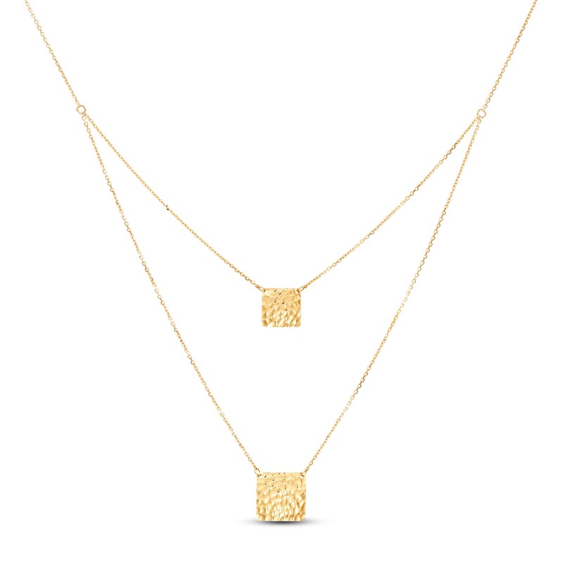 Main Image 1 of Layered Square Hammered Disk Necklace 10K Yellow Gold 17"