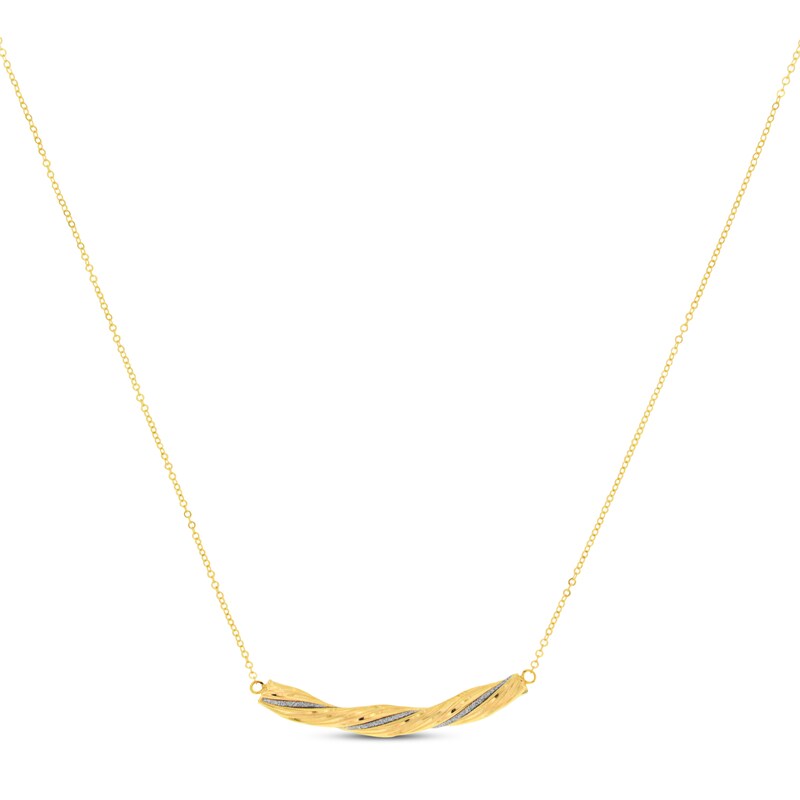 Main Image 1 of Glitter Twisted Bar Necklace 10K Yellow Gold 16"