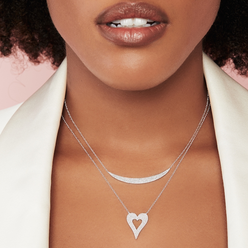 Shy Creation Diamond Heart Necklace 1/3 ct tw Round 14K White Gold JR55001140