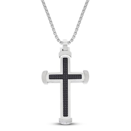 Cross Necklace Carbon Fiber Stainless Steel 24"