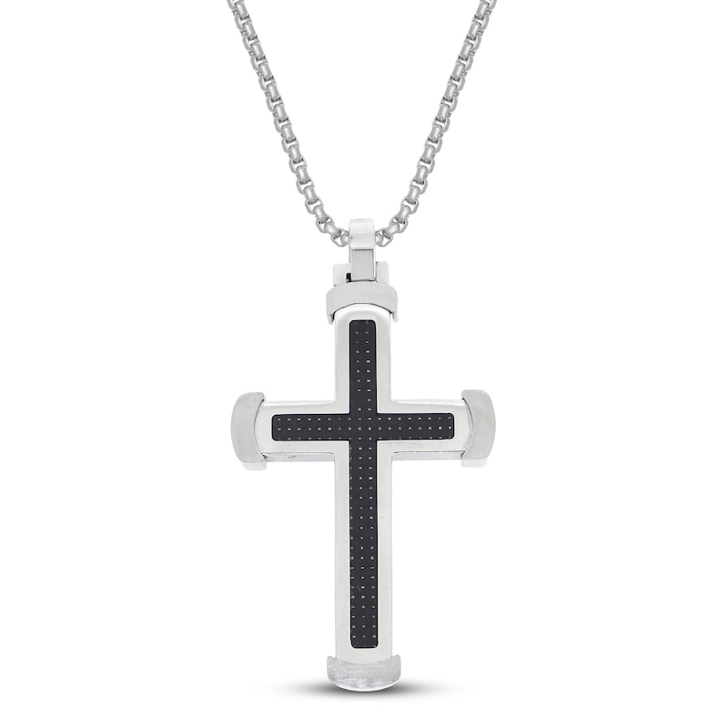 Main Image 1 of Cross Necklace Carbon Fiber Stainless Steel 24"