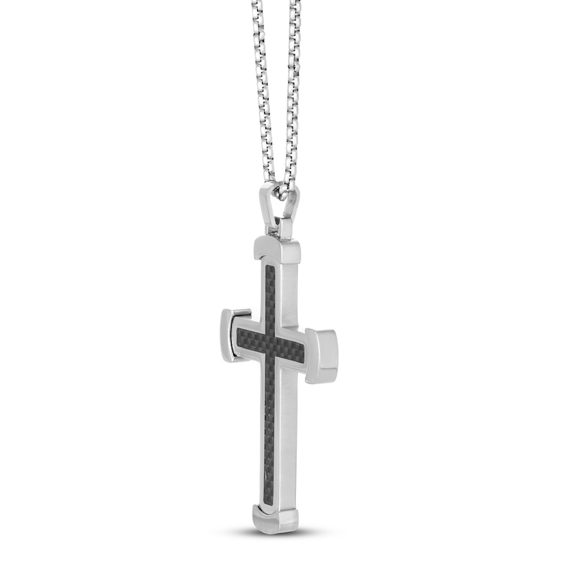 Main Image 2 of Cross Necklace Carbon Fiber Stainless Steel 24"