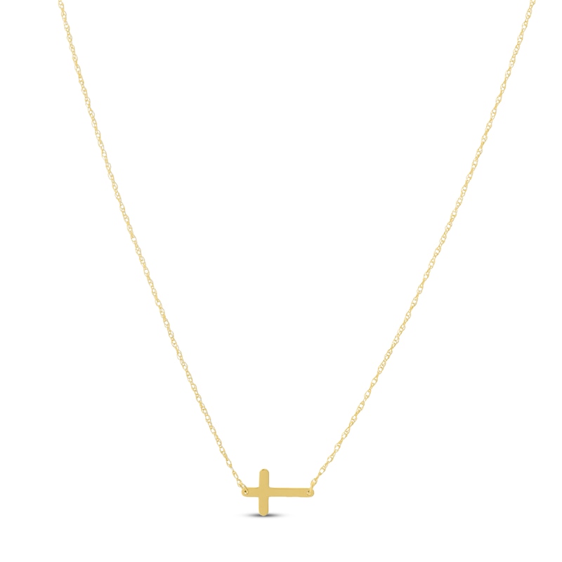 Sideways Cross Necklace 14K Yellow Gold 16-18" Adjustable