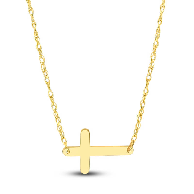 Main Image 1 of Sideways Cross Necklace 14K Yellow Gold 16-18" Adjustable