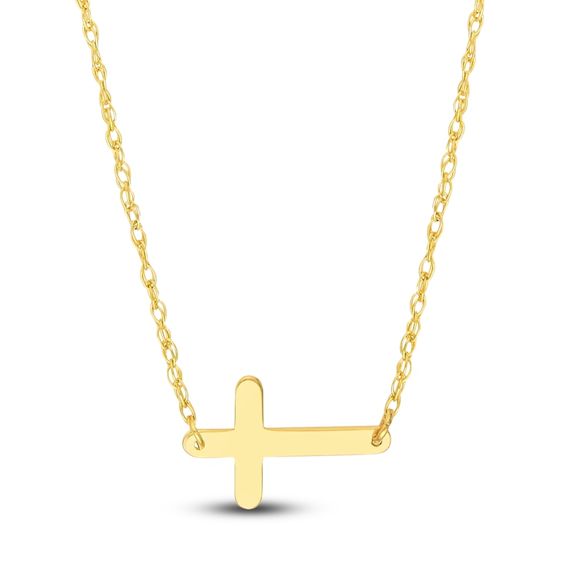 Solid gold sideways mini key necklace with personalized initial in 10K, 14K  or 18K gold.