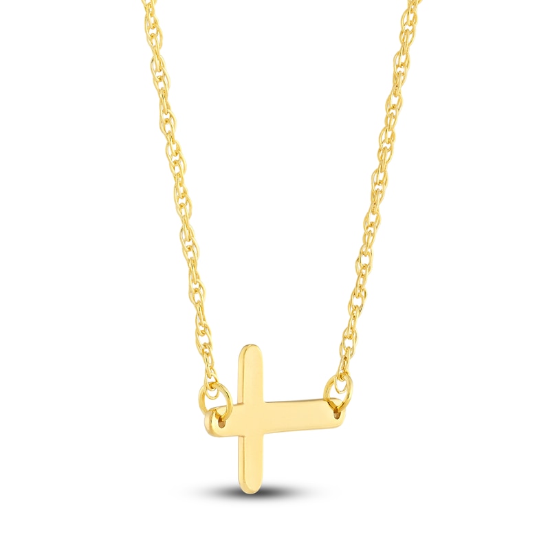 Main Image 2 of Sideways Cross Necklace 14K Yellow Gold 16-18" Adjustable