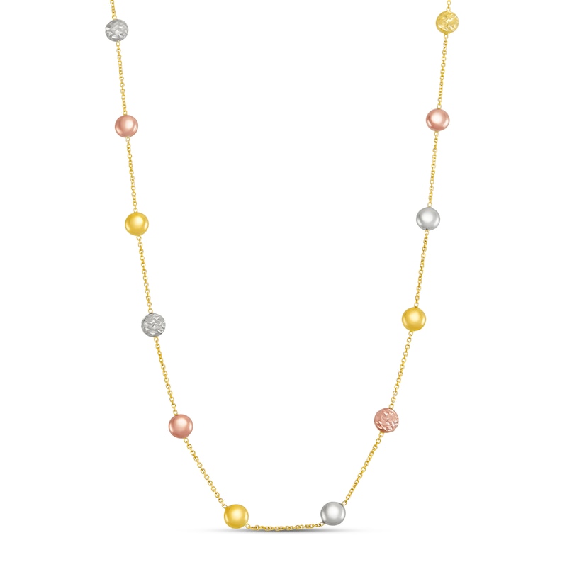 Italia D'Oro Flat Bead Necklace 14K Tri-Tone Gold 18"
