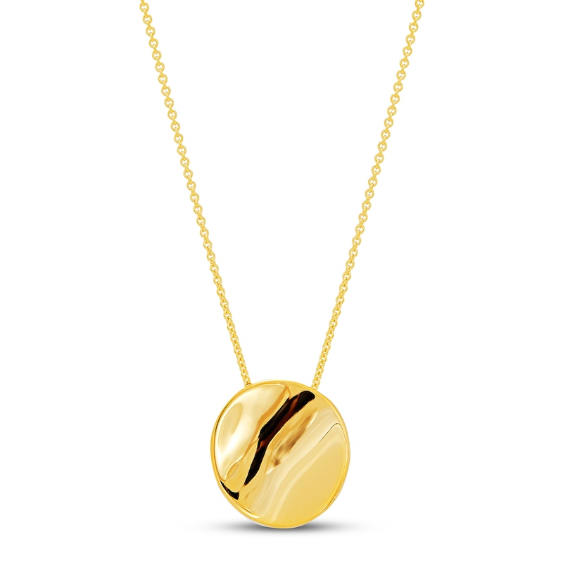 Main Image 1 of Italia D'Oro Concave Circle Pendant Necklace 14K Yellow Gold 18"