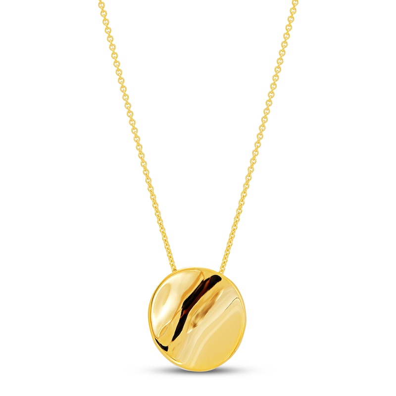 Italia D'Oro Concave Circle Pendant Necklace 14K Yellow Gold 18"