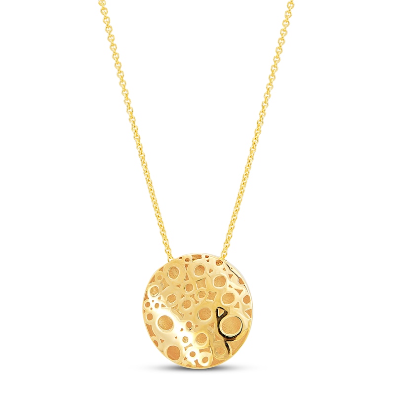 Italia D'Oro Concave Circle Pendant Necklace 14K Yellow Gold 18"