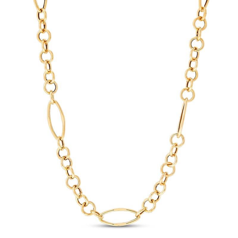 Italia D'Oro Round & Oval Link Necklace 14K Yellow Gold 18"