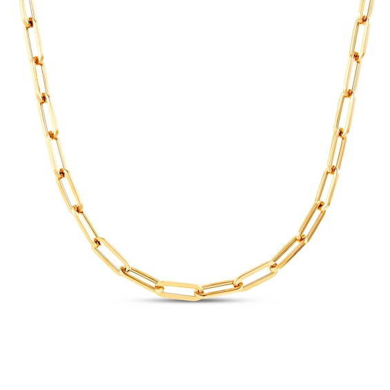 Italia D'Oro Paper Clip Chain Necklace Hollow 14K Yellow Gold 18" 3.9mm