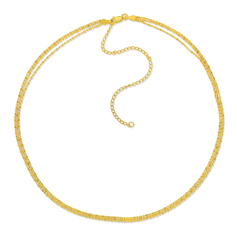 Triple Layer Bead Necklace 14K Yellow Gold 14"