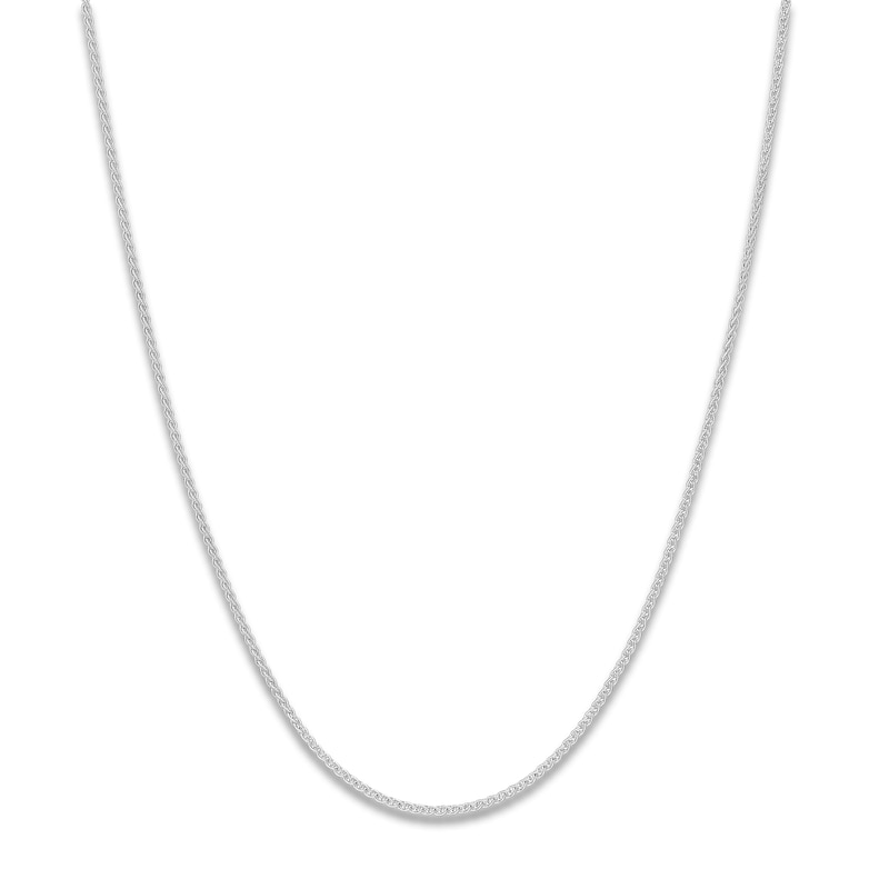 Main Image 1 of Solid Round Wheat Chain Necklace 18K White Gold 18" 1.05mm