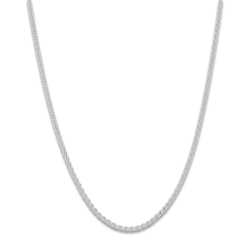 Women's Solid Round Wheat Chain Necklace 18K White Gold 16" 1.65mm