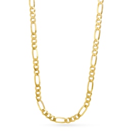 Solid Flat Figaro Chain Necklace 14K Yellow Gold 24" 8.4mm