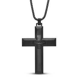 Cross Necklace Carbon Fiber Stainless Steel 24"