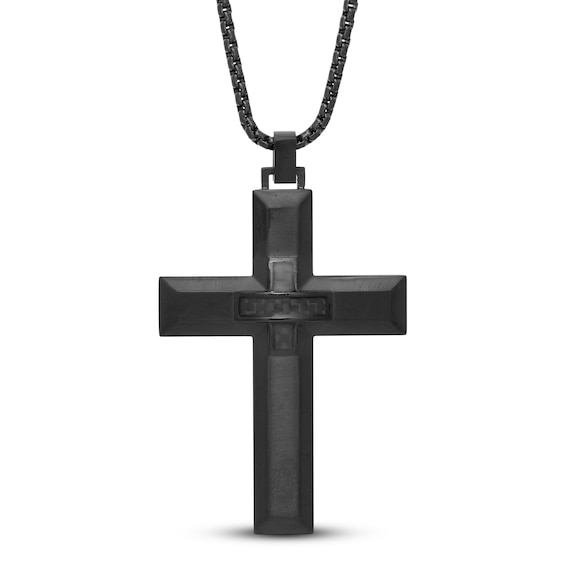 Cross Necklace Carbon Fiber Stainless Steel 24"