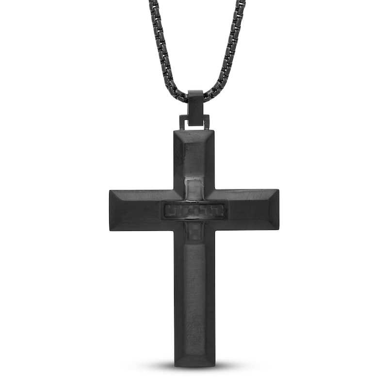 Main Image 1 of Cross Necklace Carbon Fiber Stainless Steel 24"