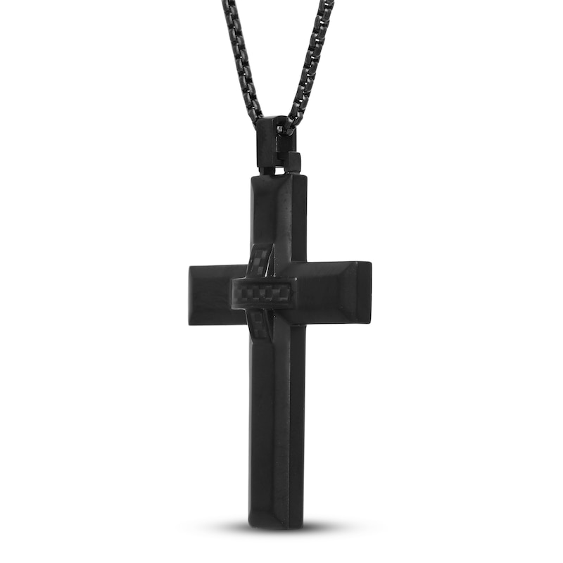 Main Image 2 of Cross Necklace Carbon Fiber Stainless Steel 24"