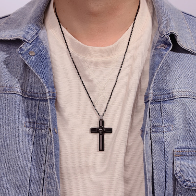 Main Image 3 of Cross Necklace Carbon Fiber Stainless Steel 24"
