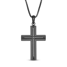 Cross Necklace Diamond Accent Black Ion-Plated Stainless Steel 24"