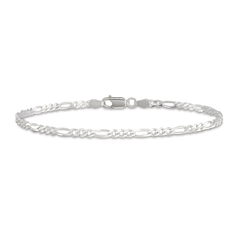Solid Figaro Chain Bracelet Sterling Silver 7