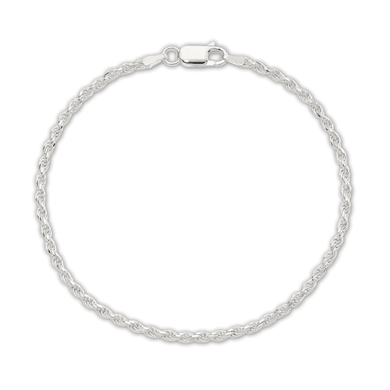 Solid Diamond-Cut Rope Chain Bracelet Sterling Silver 7" 2.25mm
