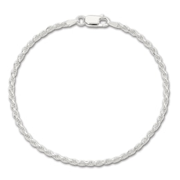 Solid Diamond-Cut Rope Chain Bracelet Sterling Silver 8" 2.25mm