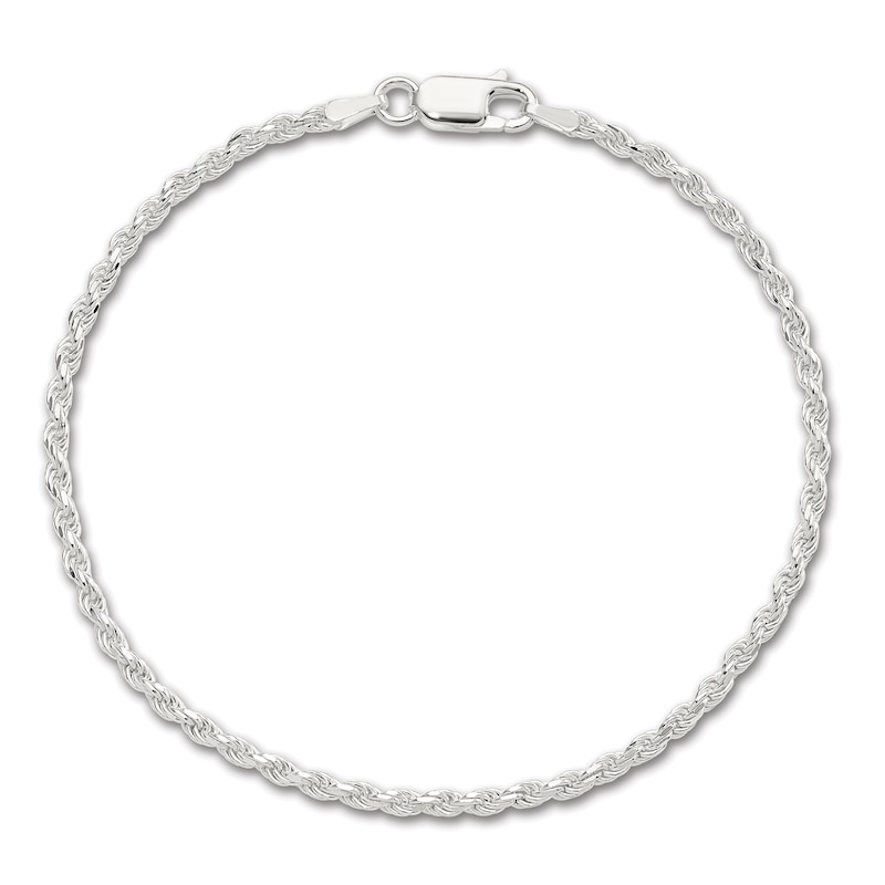 Main Image 1 of Solid Diamond-Cut Rope Chain Bracelet Sterling Silver 8" 2.25mm