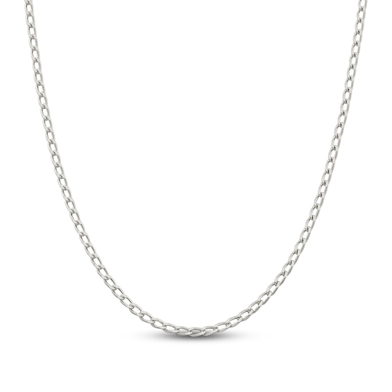 Solid Open Link Chain Necklace Sterling Silver 24" 3.2mm