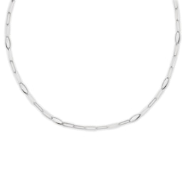 Elongated Flat Oval Chain Necklace Sterling Silver 18"