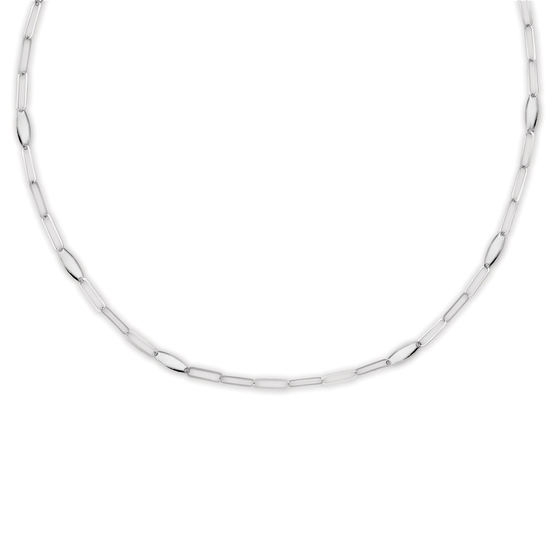 Main Image 1 of Elongated Flat Oval Chain Necklace Sterling Silver 18"