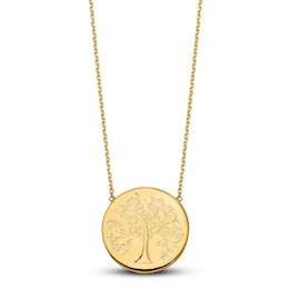 Polished Tree of Life Necklace 14K Yellow Gold 18"