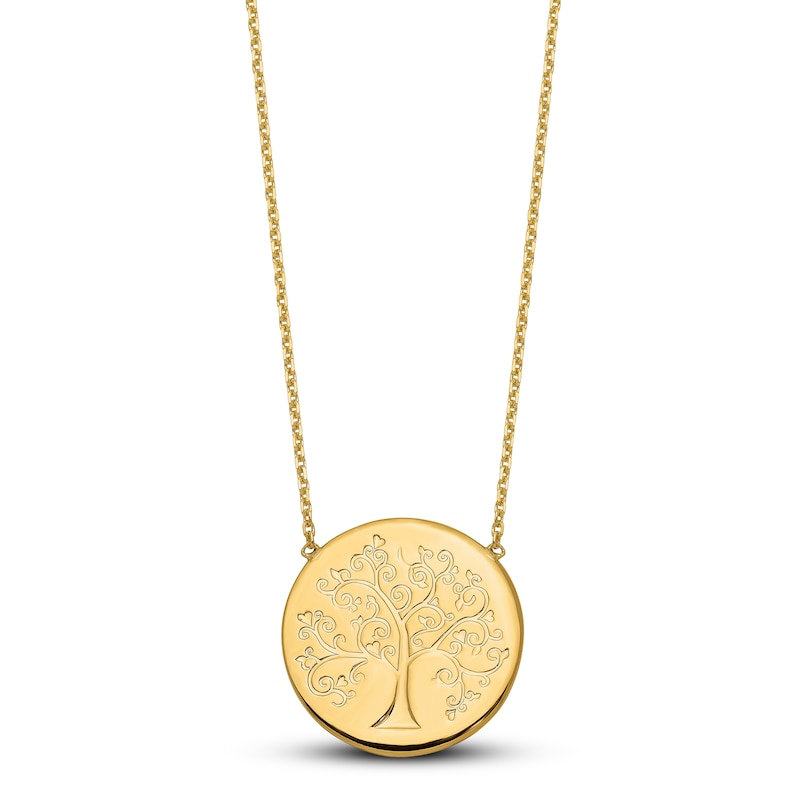 Polished Tree of Life Necklace 14K Yellow Gold 18"