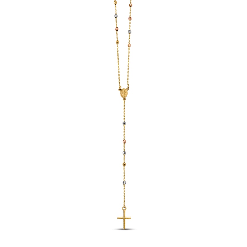 Main Image 1 of Rosary Medal Necklace 14K Tri-Tone Gold 24"