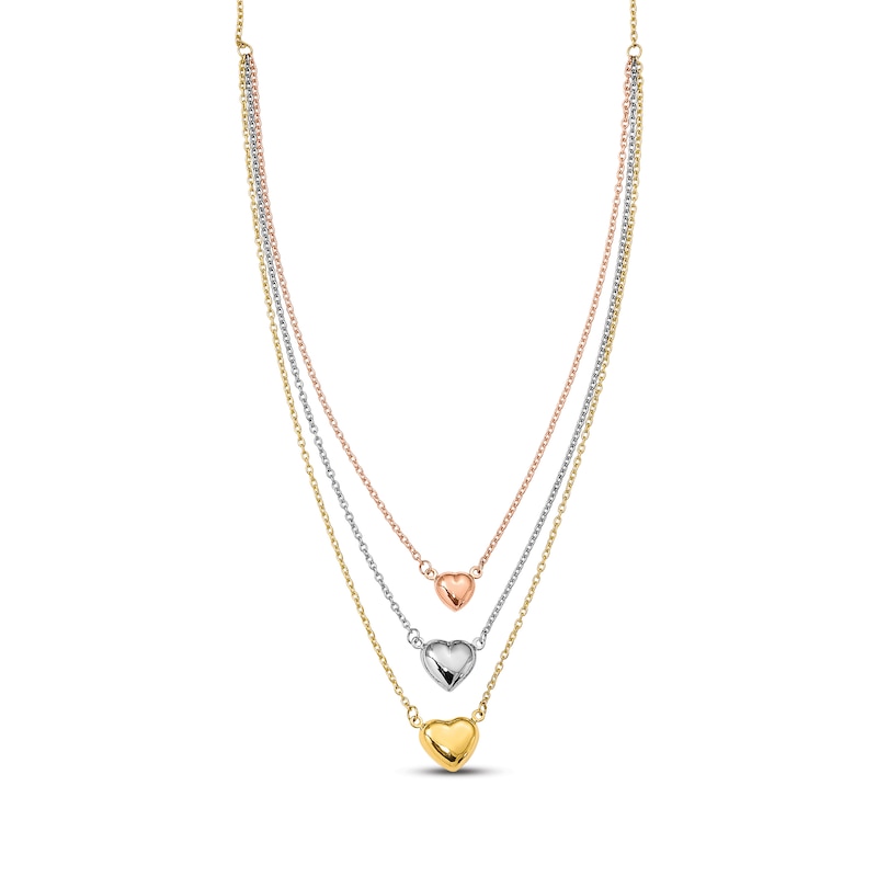 Main Image 1 of Three Heart Necklace 14K Tri-Tone Gold 17"