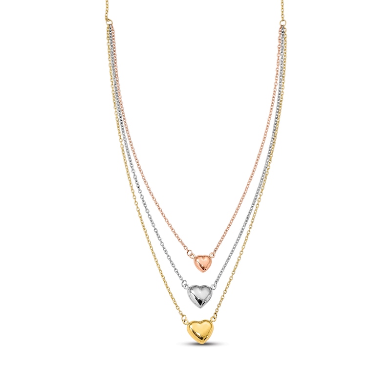 Three Heart Necklace 14K Tri-Tone Gold 17"