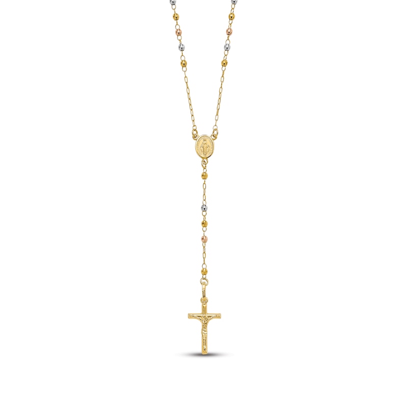 Rosary Bead Necklace 14K Tri-Tone Gold 24"