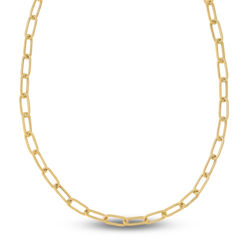 Main Image 1 of Polished Textured Paperclip Link Necklace 14K Yellow Gold 23.5-Inch