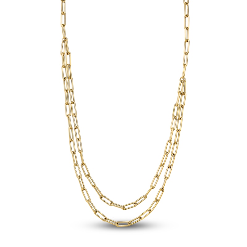 Two Layer Paperclip Necklace 14K Yellow Gold 20-Inch